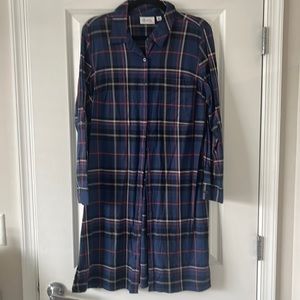 Studio By Denim & Co. Button Front Plaid Shirt Duster Blue